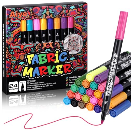 JIANTA 24 Fabric Markers Pens Set, Textile Marker Washable, Non Toxic Fabric Paint Pens, Permanent Marker for Clothes, Fine Point Textile Marker Pen, Craft Paint Pens Art Markers