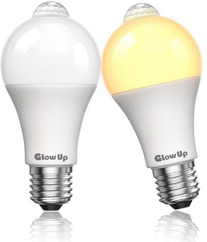 GlowUp 7W E27 Glühlampe mit bewegungsmelder EIN/AUS Automatisch A60 PIR Infrarot-LED-Lampe A60 220V 700lm äquivalent 70W Halogenlampe für Treppenhaus Garage(2Pcs, Warmweiß 2700K)