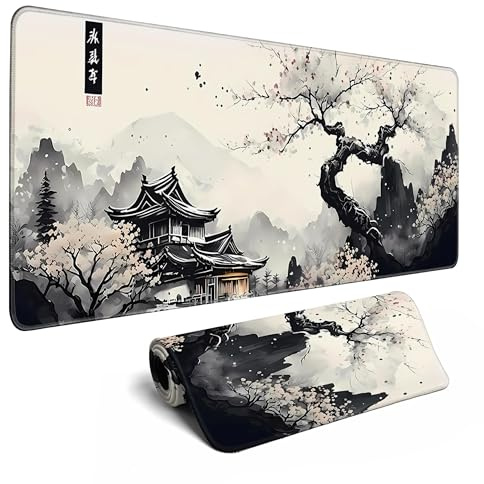 Japanese Desk Mat Cherry Blossom Large Mouse Pad Gaming Mousepad Extended XL Keyboard Mat Computer Laptop Mouse Desktop Mat 31.5 X 11.8 Desk Decor
