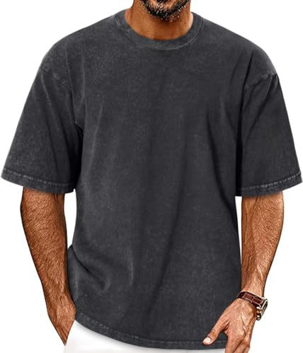florynova Mens Oversized T Shirt Short Sleeve Crew Neck Tops(Black,XL)