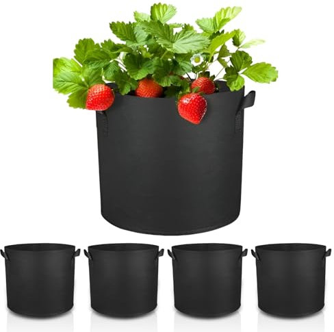 Liwein Lot de 5 Sacs de Plantation 15L, Sac de Plantation en Tissu Non Tissé avec Poignées pour Légumes, 5 Gallons de Bac de Plantation Sac de Plantation pour Balcon Terrasse Serre et Jardin (Noir)
