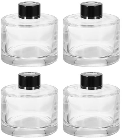 QUARKZMAN 4 Piezas de Botella de Difusor de Vidrio Vacía de 150 ml / 5 Oz 3.1 X 3.1 Accesorios de Fragancia Recargable Tarro de Aromaterapia Contenedor Hogar Baño Transparente