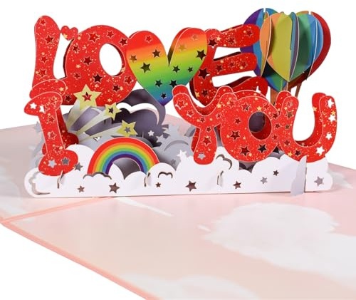 DLYMXGC I LOVE YOU Bokstäver pop up-kort, 3D-gratulationskort med tomt anteckningskort och kuvert, födelsedagspresenter, snobben alla hjärtans dagpresenter, bröllopskort, förlovningskort,