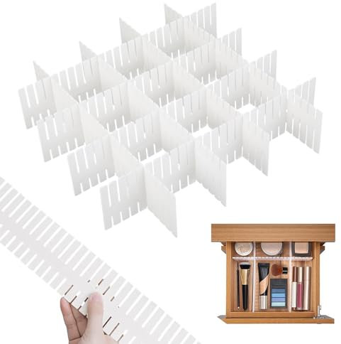 Windfromort 40 Pezzi Divisori per Cassetti Regolabili – Organizer Cassetti 32x7cm – Organizer Armadio per Biancheria, Calzini, Cosmetici (Bianco)