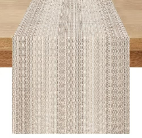Runner da Tavola Beige 40 x 240 cm Rustico Runner Tavolo Moderno Legno Striscia Texture Lino Retrò Decorazioni per Banquet, Festa Cucina Primaverile Estivo