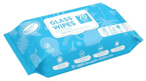 Air Jungles Glass and Window Cleaner Wipes 70 Count, Extra Large 8 x 10 Size Cleaning Wipes for Car Windshield, Headlight, Mirror, Tile and Home Glass Surface