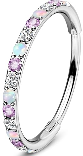OUFER 20G Nose Ring 316L Surgical Steel Hinged Segment Ring Nose Hoop Transparent Purple CZ Opal Helix Earring Tragus Conch Jewellery for Women 6 mm