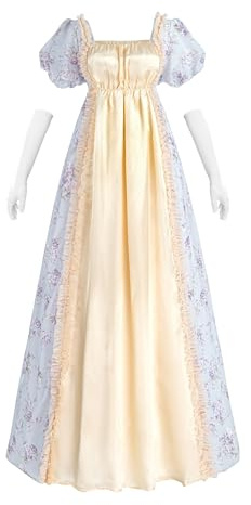 FCCAM Abito Regency Donna Vita Impero Costume Vittoriano Abito Vintage con Guanti Vita Impero, champagner, L