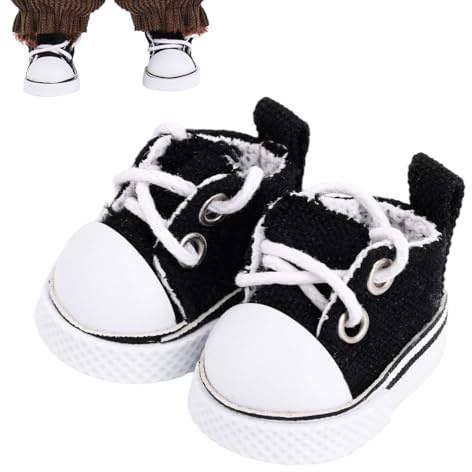 Fukaisu 1 Pair Doll Canvas Shoes, Stylish & Versatile Mini Sneakers Lace-Up Shoes for 17cm/15cm Toy Outfit Accessories Party Decoration No Doll Included(Black)