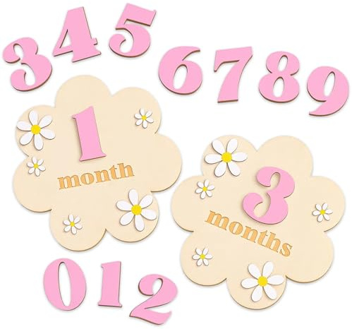 11-Piece Baby Flower Wooden Milestone Cards, Monthly Milestone Markers for Newborn Photography, First Year Keepsake, Baby Announcement Sign, Baby Milestone Blanket Accessory