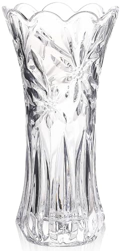JASVIC 30CM Tall Crystal Flower Vase with Orchid Design, Tall Glass Vase | Clear Glass Decorative Vase for Roses Tulips Lilies, Large Vase for Centerpiece Living Room Dining Table Office, Wedding