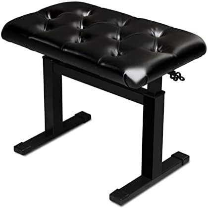 Pianopall, sminkbordspall, lyxig I-formad pianobänk, pianopall med äkta lädersits, knappar, hydraulisk och automatisk lyftteknik, 65 * 34 * 47 cm, svart,