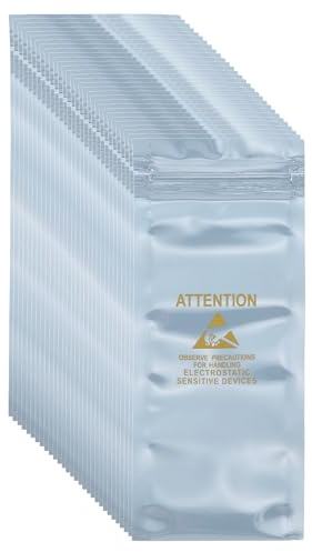 QUARKZMAN 100 Pcs Sacchetti Antistatici 2.4 x 5.9 Sacchetti ESD Richiudibili Con Etichette Per Hard Drive HDD SSD Dispositivi Elettronici Schede Madri Grigio Argento