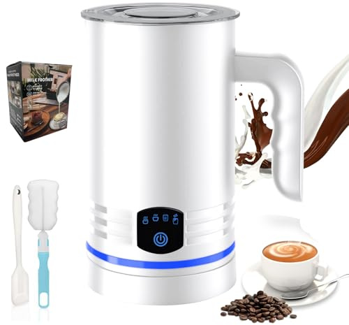 Espumador de Leche Eléctrico 4 en1,600W Espumador Automático para Leche Caliente y Fría,430ML,Apagado Automático,Revestimiento Antiadherente,Silencioso,Capuchinos,Macchiato,Chocolate Caliente (Blanco)
