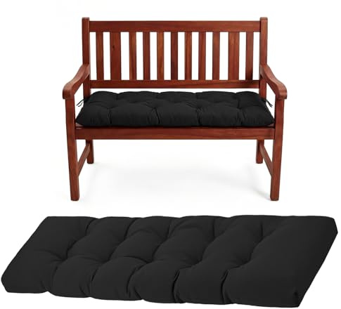 Bänkdyna för utomhus, 120 x 50 cm Trädgårdskudde Bänkkudde Vattentät, bindesnören och flersömmig dyna, stolskudde för trädgårdsbänk sittbänk Hollywoodgunga kudde (Svart, 120X50X10CM)