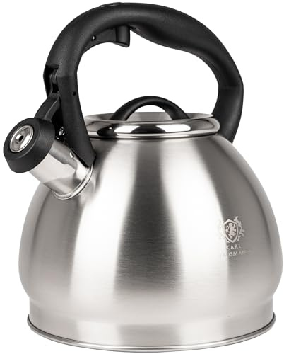 KARL HAUSMANN Hervidor de Agua para Inducción - 1,8L - Plateado Tetera de Acero Inoxidable con Silbato y Asa que No se Calienta - Para Induccion, Gas y Vitroceramica – Chaleira