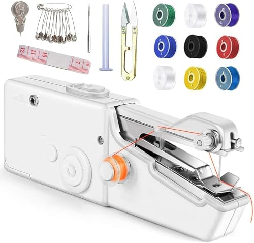 Machine à Coudre Portable, Mini Machine à Coudre avec Kit Couture, Machine à Coudre à Main Sans Fil pour Réparation de Vêtements, Couture Rapide DIY, Facile à Utiliser pour Débutants et Adultes