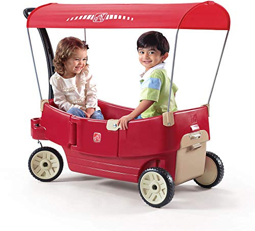 Step2 All Around Canopy Wagon, Kids Ride On Toy, Stroller Substitute, Includes Seat Belts, Made of Durable Plastic, Max Weight 75 lbs., For Toddlers 1.5-5 Years Old