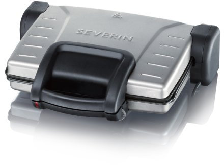 SEVERIN Kontaktgrill für Sandwiches, Steak und als Panini Grill, aufklappbar, antihaftbeschichteter Sandwich Maker für fettfreies Grillen, 1.800 W, metallic/schwarz, KG 2389
