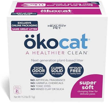 OKOCAT Super Soft Natural Wood Clumping Litter for Delicate Paws, 11.2 lbs, Medium,pink