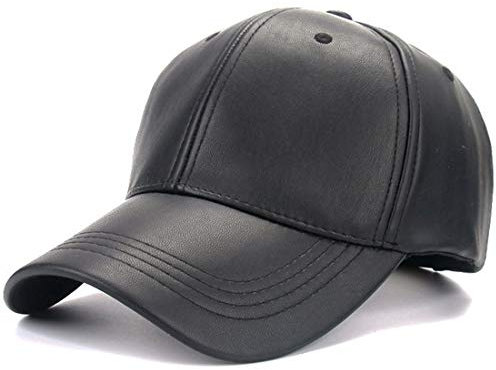 Kuyou Unisex Klassische PU Leder Baseball Cap Sports Outdoor Basecap Kappe (Schwarz)