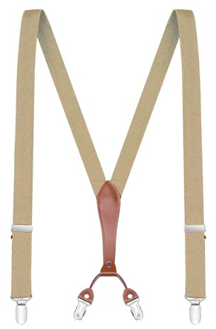 Buyless Fashion Bretelle da Uomo - 122 cm Cinghie Elastiche 2.54 cm Retro a Y in Pelle - 5118-Tan