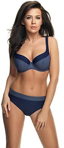 Selente My Secret attraktiva badkläder (Bikini/baddräkt) i stora storlekar (C-kopp till J-Cup) med fördelaktigt snitt, Bikini blå/vit passform, 75H
