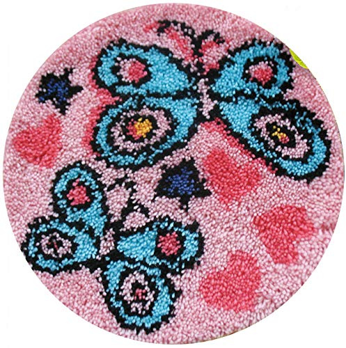 LAPATAIN Latch Hook Kits DIY Crochet Yarn Kits,Carpet Embroidery Hook Rug Kit Needlework Sets Cushion for Adults Home Decor Butterfly 20x20inch