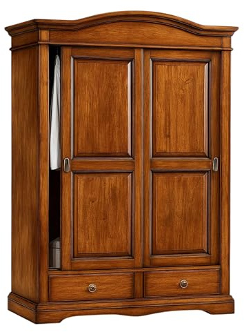 Mar.c.a. Design - Armadio con 2 Porte Scorrevoli e Cappello a Gendarme, 2 Cassetti in Legno di Pioppo Color Noce Scuro, Mobile da Interno Arte Povera Made in Italy - Misura 122x59x200h