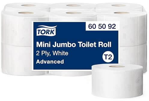 Tork Mini Jumbo Toalettpapper vit T2, Advanced, 2-lagers, 12 x 160 meter, 605092