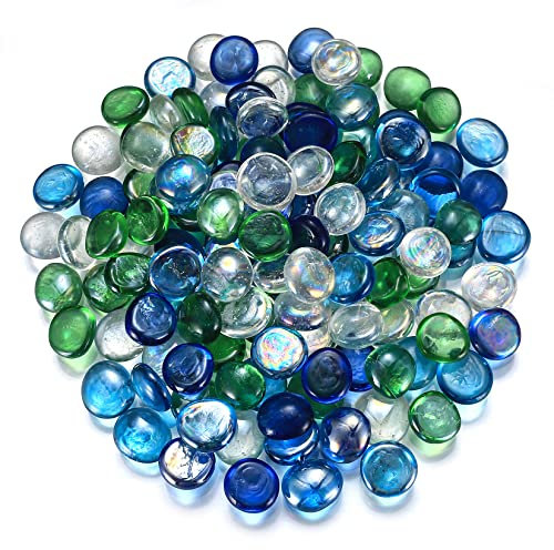 YITYDaMai Galets en verre de 1 kg de couleurs mélangées, perles décoratives rondes et plates pour vase, jardin, pots de fleurs, aquarium, décorations de remplissage