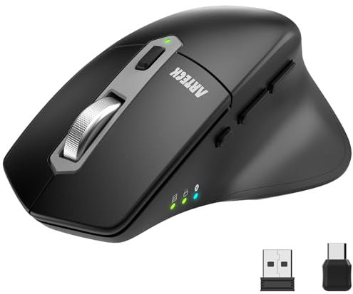 Arteck Multi-Device Wireless Bluetooth Mouse with Nano USB-A, USB-C Receiver Ergonomic Right Hand Silent Clicking Rechargeable Mouse for Computer Desktop PC Laptop Mac iPad and Windows 11/10 iPad OS