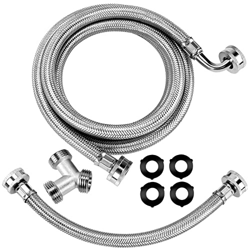 【UPGRADED】6FT Premium Steam Dryer Hose Installation Kit by Beaquicy - Include 6 Foot Stainless Steel Hoses,1 Foot Inlet Adapter Hose and Brass Y Connector