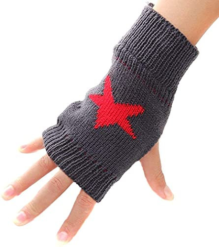 Halvfingerlösa handskar,Handledsvärmare Handskar,Smartphonehandskar,Unisex-vuxenvantar Stickade handskar Varmt mode Enkel vinterhandske Fingerlösa Glamorösa vantar Stjärntryckta utomhushandskar,Grå,M