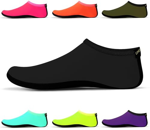 Chaussettes d'eau – Chaussures d'eau unisexes, chaussettes de yoga d'intérieur, pieds nus, plage, surf, plongée, pantoufles de piscine pour enfants et adultes Noir Taille UE 42-43 SWA15BK2XL