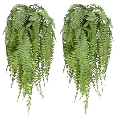 HOFMEFY Small Fake Hanging Plant Realistic Artificial Fern Plants Wall Decor for Floating Shelves Indoor Outdoor Shelf Decoration Green 2PCS 55CM Long