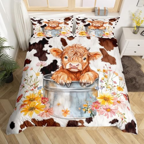 jejeloiu Cute Highland Cow Bedding Set Toddler for Kids Boys Girls Teens