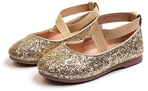 Scarpe Principessa con Paillettes Scarpe da Principessa per Bambina Scarpe da Bambina Scarpe Glitterate Ragazza Scarpe Bambina Scarpe Bambina Cerimonia (Gold, 30 Little Kid)