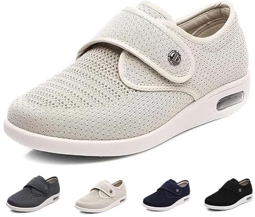 Lätta äldre skor, breda promenadsneakers, breda skor med justerbar stängning, bekväma tofflor, perfekt för diabetes, ödem, plantar fasciit och svullna fötter