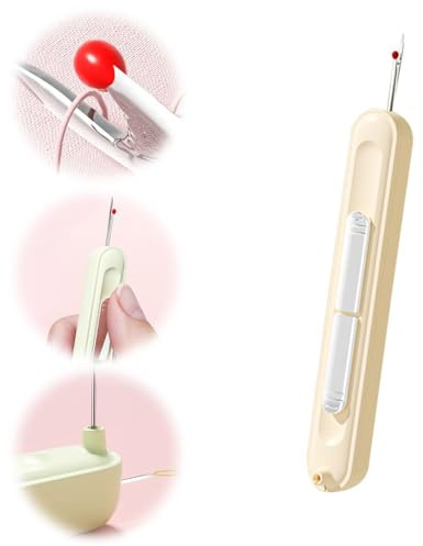 Enhebrador de agujas 2 en 1, descosedor elástico para coser, herramienta para quitar hilos a mano, tejer, punto de cruz, bordar y quitar hilos (Amarillo)