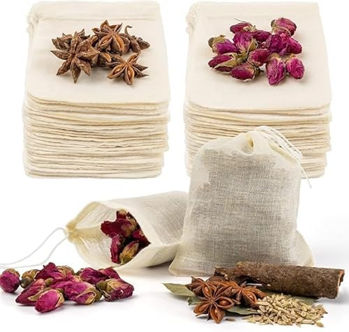 40 PCS Reusable Spice Bags, Muslin Bags with Drawstring, Empty Tea Bags, Cheese Cloth Bags for Straining Infusing（6 * 8cm*20+8 * 10cm*20）