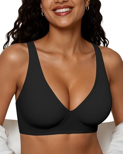 Adisputent Jelly Bras for Women Non Wired Deep V Wireless Push Up Bra Seamless Comfort Plunge T Shirt Bra Soft Support Full Coverage Everyday Bralettes (Black,S)