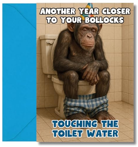 LimaLima Funny Birthday Cards for Men with Rude Humour Featuring a Cheeky Chimp on the Loo Perfect for Male Friends