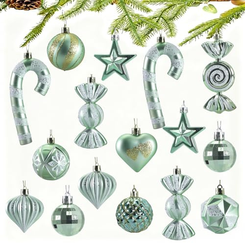 Weihnachtskugel, 16er Set Süßigkeiten Weihnachtsbaumdekorationen, Weihnachtsbaum Stern Weihnachtsdekorationen, Christbaumkugel mit Aufhängung,Wiederverwendbare Weihnachtskugeln Decoration (Green)