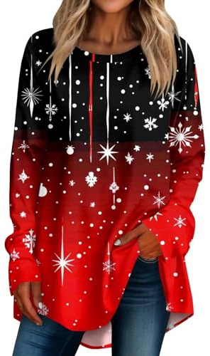 Bastwahl Pull Tunique Noel Femme - Pull Chic Et Elegant Blouse pour Manches Longues Club Moderno Tee Shirt Grande Taille Christmas Flocon de Neige T Shirt Cadeaux Noël