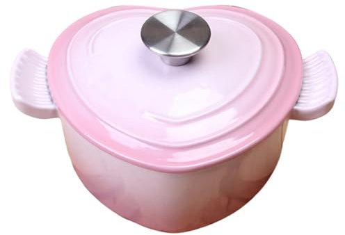 Fegtrtyoa Cacerola Holandesa con Tapa, Apta para Tipo de Cocinas, Ideal para Guisos y Horneados, Olla de Hierro Fundido Esmaltada Forma de Corazón.