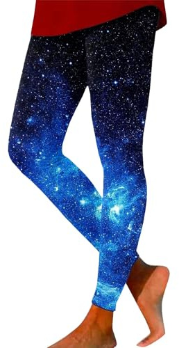 Leggings Galaxy de Mujer con Cintura Alta y Estampado Planetario para Yoga y Fitness (Blue, M) #79
