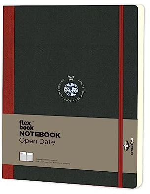Flexbook Notizbuch patentierte flexible Bindung, rot, offenes Datum, mit Gummizug 17x24cm