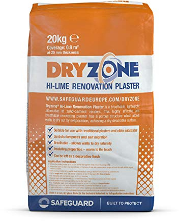 Dryzone Hi-Lime Renovation Plaster 20kg – Breathable Natural Lime Plaster for Damp Walls, Controls Salt Migration, Suitable for Traditional & Older Buildings