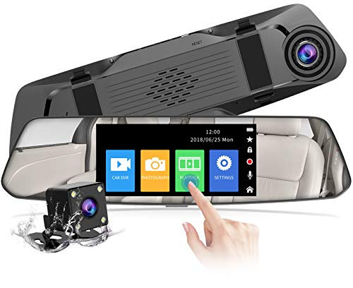 【2023 Nouvelle Version】CHORTAU Dashcam Voiture Rétroviseur Écran Tactile de 4,8 Pouces Full HD 1080P, Grand Angle Caméra Avant et 1080P Caméra Arrière Étanche,Système de Stationnement